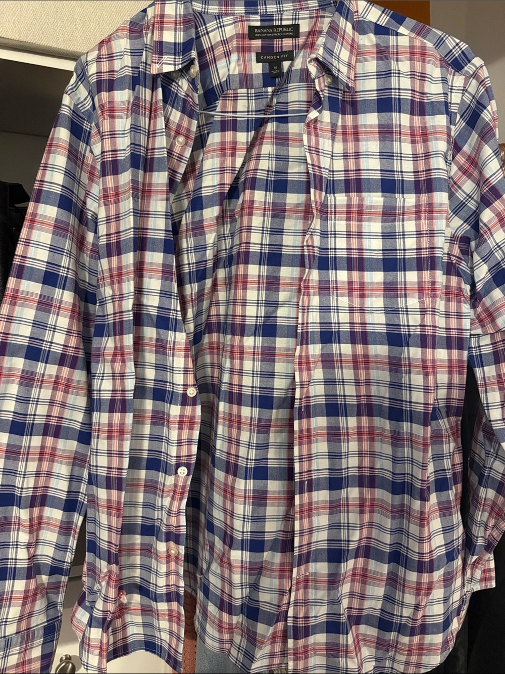 Banana Republic Men’s Plaid Button-Down Shirt - Blue & Pink